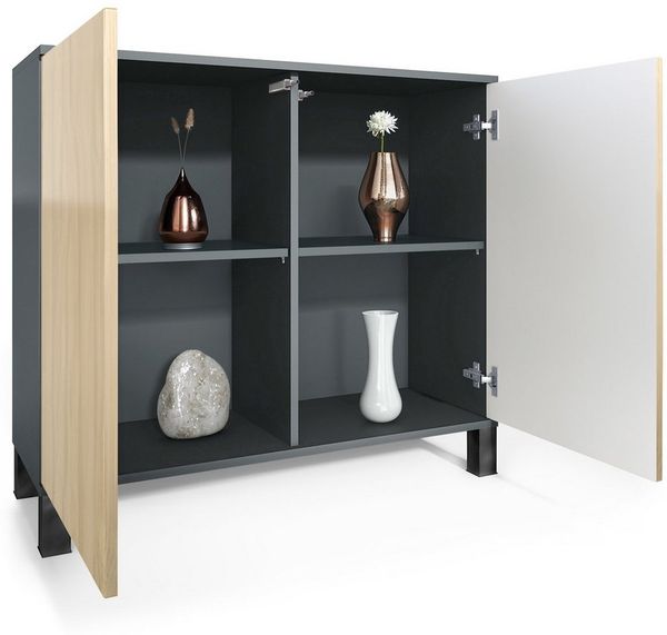 Vladon Kommode Skadu V3 (Moderner Küchenschrank, mit 2 großen Türen), Anthrazit matt / Avola-Anthrazit (92,5 x 84.5 x 35)