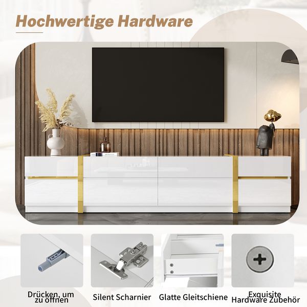 TV-Schrank 180x40x38 cm in Weiß Hochglanz, 4 Schubladen, 2 Türen, goldfarbene Details Bild 9