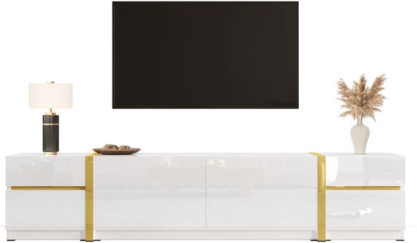 TV-Schrank 180x40x38 cm in Weiß Hochglanz, 4 Schubladen, 2 Türen, goldfarbene Details Bild 7