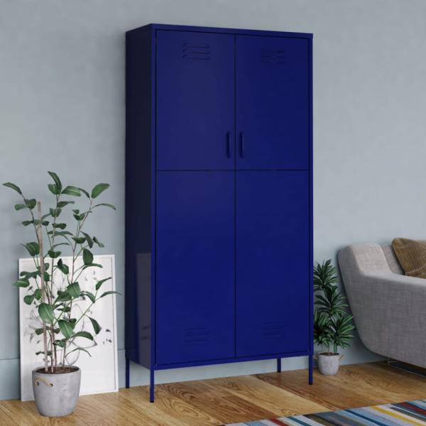 vidaXL Kleiderschrank, Stahl, Marineblau, 90x50x180 cm