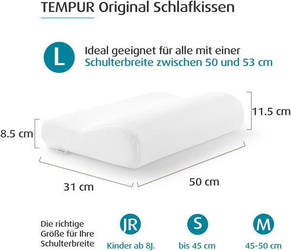 TEMPUR® Original ergonomisches Memory Foam Nackenstützkissen in L(50 x 31 x 11.5/8.5 cm) Bild 3