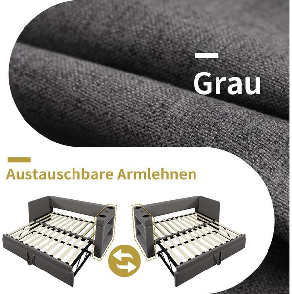 i@home Schlafsofa Polster-Schlafsofa 90x190 cm mit USB & Ausziehbett, Grau/Beige, Daybett, Multifunktionales Schlafsofa mit Ladefunktion