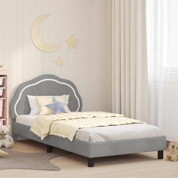 vidaXL Kinderbettgestell mit Kopfteil Hellgrau 90 x 190 cm Samt 42010915