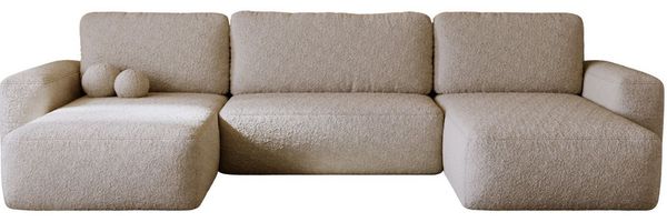 Compleo Ecksofa U-form, Japandi Design, Teddy- Boucle TEDIS, bequem