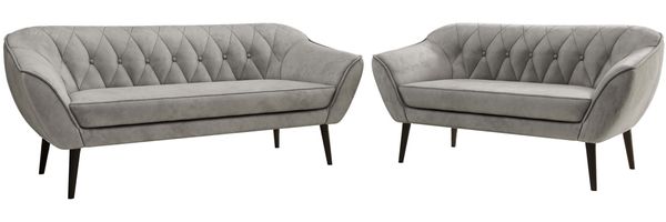 Skandinavisches Sofa Set PIRS 3-2, Komplettset, Wellenfederung, schwarze Füße, Sitzgruppe, Polstermöbel Set - Hellgrau Velvet Bild 6