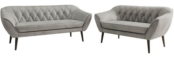 Skandinavisches Sofa Set PIRS 3-2, Komplettset, Wellenfederung, schwarze Füße, Sitzgruppe, Polstermöbel Set - Hellgrau Velvet Bild 7