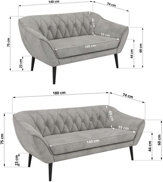 Skandinavisches Sofa Set PIRS 3-2, Komplettset, Wellenfederung, schwarze Füße, Sitzgruppe, Polstermöbel Set - Hellgrau Velvet Bild 5