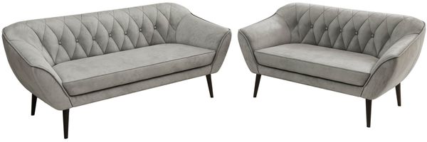 Skandinavisches Sofa Set PIRS 3-2, Komplettset, Wellenfederung, schwarze Füße, Sitzgruppe, Polstermöbel Set - Hellgrau Velvet Bild 8