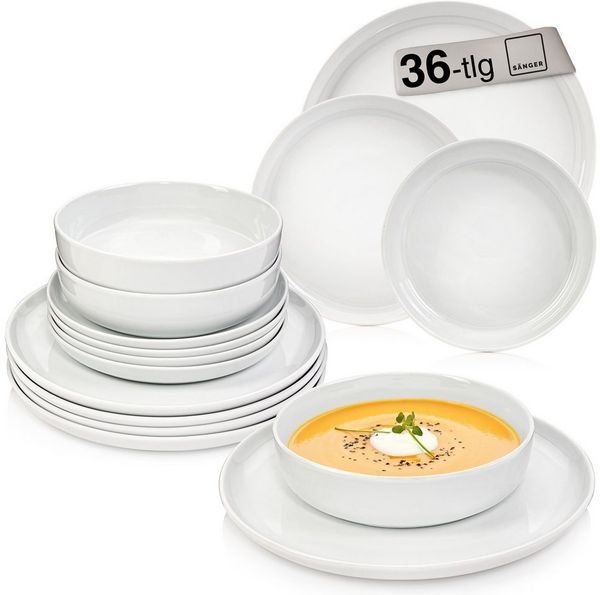 SÄNGER Tafelservice Marlo Geschirrset (36-tlg), 12 Personen, Porzellan, Marlo, Weiß, erweiterbar, Premium Collection