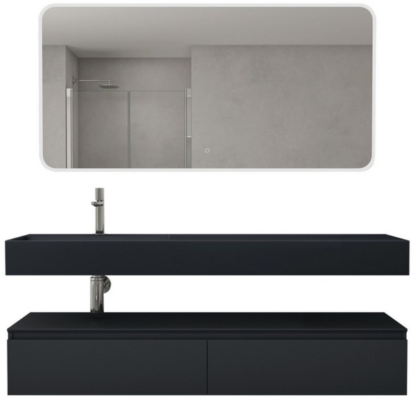 doporro Badmöbel-Set Waschtisch mit Unterschrank 150cm Mineraglguss Waschbecken UP