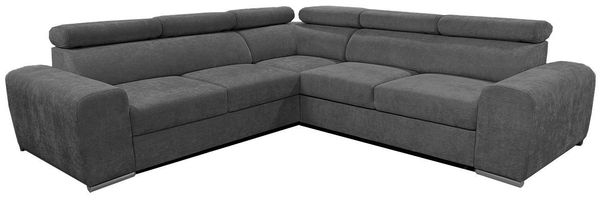 Wohnero24 Ecksofa PAVONE 3 260 x 260 cm – Chenille Sofa Grau mit Schlaffunktion 190 x 125 cm, Bettkasten & verstellbaren Kopfstützen