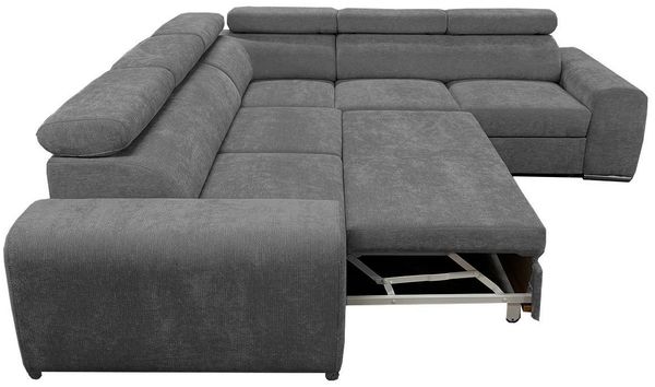 Wohnero24 Ecksofa PAVONE 3 260 x 260 cm – Chenille Sofa Grau mit Schlaffunktion 190 x 125 cm, Bettkasten & verstellbaren Kopfstützen Bild 4
