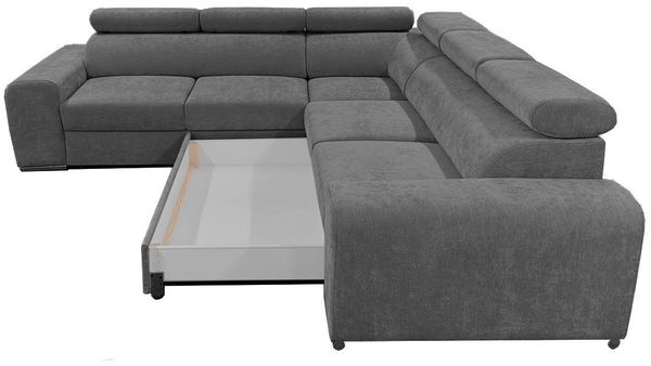 Wohnero24 Ecksofa PAVONE 3 260 x 260 cm – Chenille Sofa Grau mit Schlaffunktion 190 x 125 cm, Bettkasten & verstellbaren Kopfstützen Bild 5