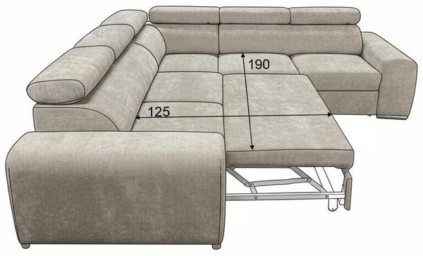 Wohnero24 Ecksofa PAVONE 3 260 x 260 cm – Chenille Sofa Grau mit Schlaffunktion 190 x 125 cm, Bettkasten & verstellbaren Kopfstützen Bild 6