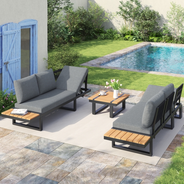 Merax Gartenmöbel-Set mit verstellbarer Kippfunktion, umbaubar 2 Relaxbetten, Stahl / Polyester grau Bild 3