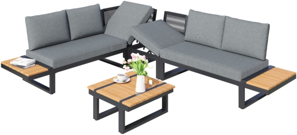 Merax Gartenmöbel-Set mit verstellbarer Kippfunktion, umbaubar 2 Relaxbetten, Stahl / Polyester grau Bild 10