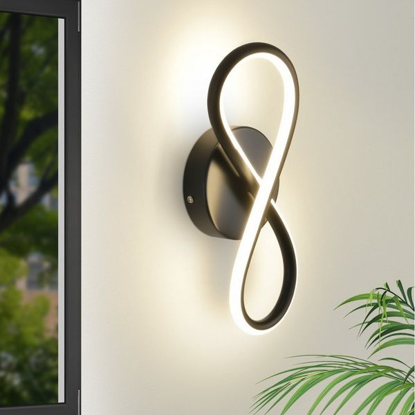Nettlife LED Wandleuchte Innen Warmweiß Schwarz 7W Kurvendesign 3000K Treppenhaus, LED fest integriert, Warmweiß, Wandlampe für Schlafzimmer Wohnzimmer Korridor