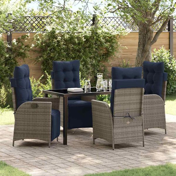 vidaXL Garten Essgruppe mit Kissen 5 pcs Grau und Schwarz Rattan 3380584