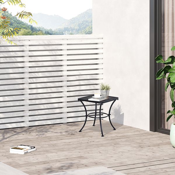 Beistelltisch 45 x 45 x 50 cm aus Metall, schwarz, mit Mesh-Tischplatte, pflegeleichter Outdoor-Tisch