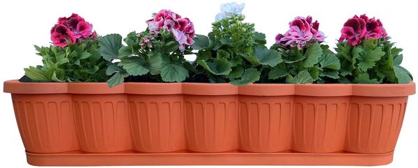 1er Set 80cm Blumenkasten Balkonkasten Pflanzkasten Terracotta im Wellendesign inkl. passenden Bewässerungsuntersetzer