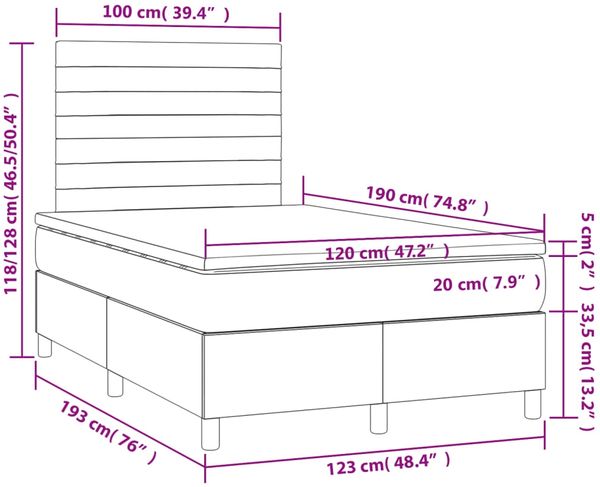 vidaXL Boxspringbett mit Matratze Creme 120x190 cm Stoff 3269893 Bild 9