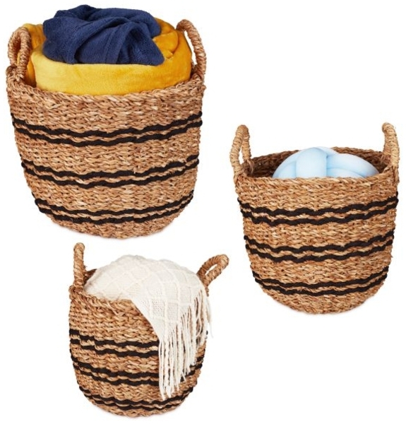3er Set Aufbewahrungskörbe aus Seegras