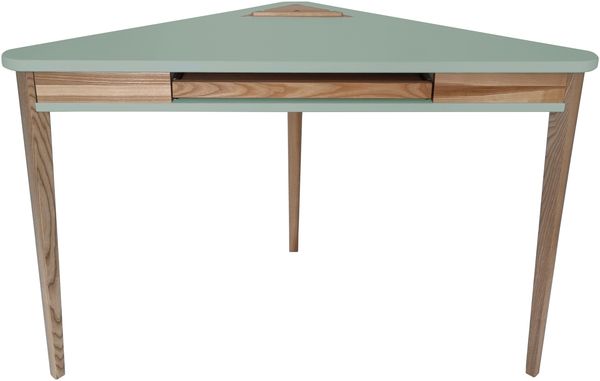 Ragaba Eckschreibtisch mit Tastaturauszug, MDF & Massives Eschenholz, 114x61 cm, Salbei Grün