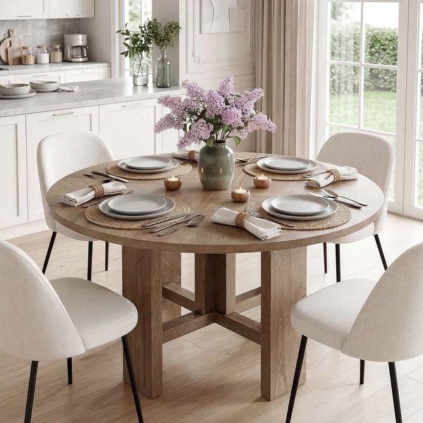 Tribesigns Esstisch 120 cm runder Küchentisch im Landhausstil für 4-6 Personen (120 x 120 x 75 cm), Modern rustikaler Holz Design Tisch für Esszimmer Wohnzimmer