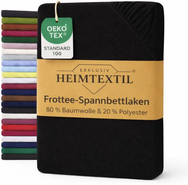 EXKLUSIV HEIMTEXTIL Frottee Spannbettlaken Rundumgummizug Marke 120 x 200 cm Schwarz 80% Baumwolle 20% Polyester Öko - Tex Zertifiziert Bed-Sheet Bettlaken Spannbetttuch Topper Leinentuch