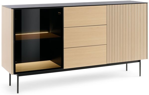 Bettso 'RITA' Kommode mit Schubladen und LED-Beleuchtung, Holzwerkstoff Eiche Vincenza, 84x39x157cm