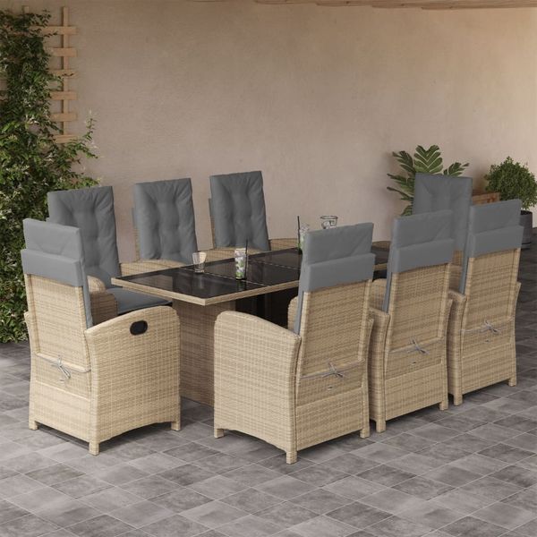 vidaXL 9-tlg. Garten-Essgruppe mit Kissen Beigemischung Poly Rattan 3212265