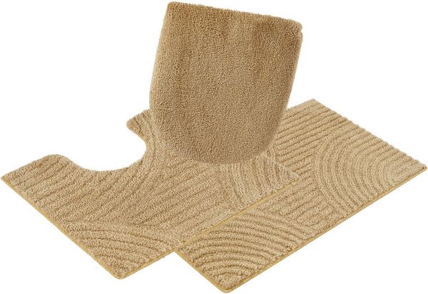 OTTO home Badematte Ognon, Scandi, Boho, modernes Muster, Höhe 15 mm, rutschhemmend beschichtet, schnell trocknend, strapazierfähig, fußbodenheizungsgeeignet, Polyester, rechteckig, 3-tlg. Stand-WC Set, Badteppich, Uni Farben, Hoch-Tief-Effekt