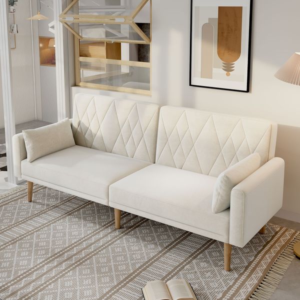 2-Sitzer Schlafsofa B 180 x T 75 x H 82 cm aus Samt mit verstellbarer Rückenlehne