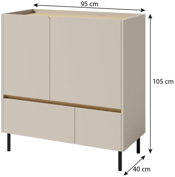 Beautysofa Kommode LICO mit 2 Schubladen, 2 Türen, 2 Regalböden (ideal für Jugendzimmer, Schlafzimmer, 95x40x105 cm), moderne Farben Sandbeige oder Eukalyptus