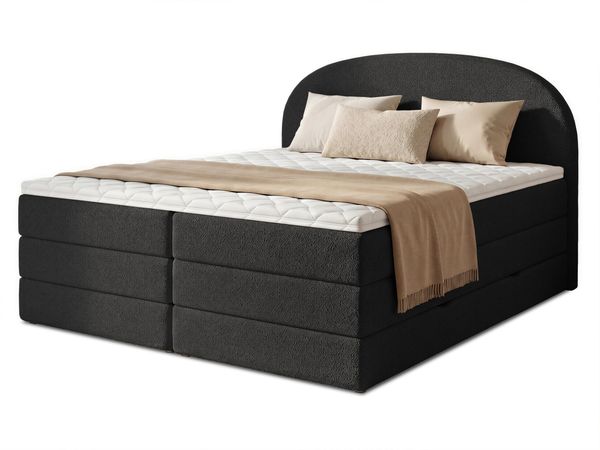 Boxspringbett Cloud XL mit 2 Bettkästen und Topper, mit Taschenfederkern- und Bonellfederkernmatratze, Doppelbett, Polsterbett aus Bouclé-Stoff mit Stauraum (Schwarz (Coral 60), 140 x 200 cm) Bild 2