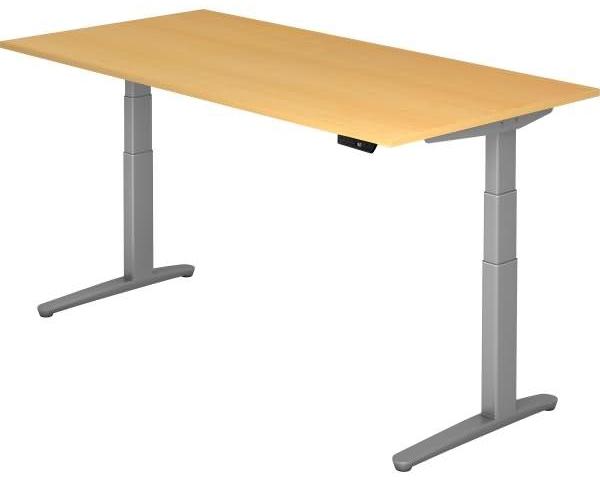 'XBHM2E' Sitz-Steh-Schreibtisch elektrisch 200x100 cm Buche Silber