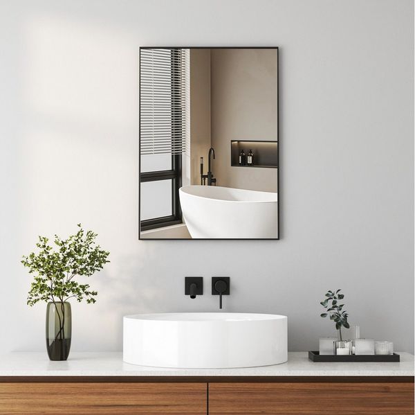 Hopibath Wandspiegel für Schlafzimmer Spiegel Eckig für Wohnzimmer Flur Garderobe Hotel (Schwarz Metall Alu Rahmen, 100x60, 60x80, 50x70, 40x60cm), mit explosionsgeschützte membran