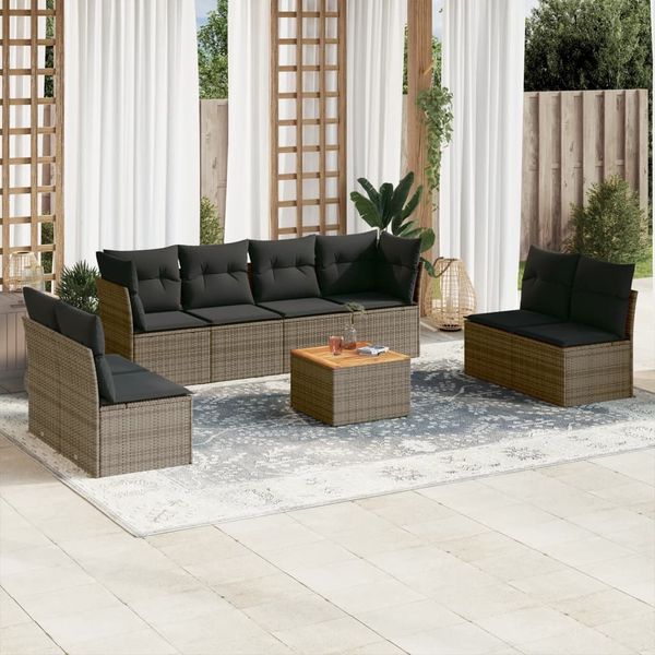 vidaXL 9-tlg. Garten-Sofagarnitur mit Kissen Grau Poly Rattan 3255913