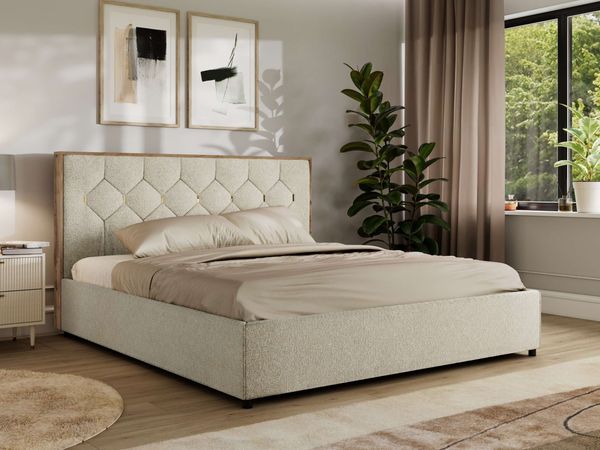 Polsterbett mit Bettkasten LARINO CLASSIC 140 x 200 cm Lattenrost und Gasdruckfedern, stabiles Bettgestell, modernes Design Multipocket Matratze - Creme Strukture - ELORI LUX