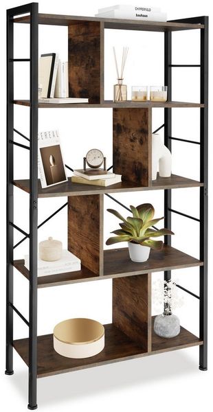 tectake Bücherregal Standregal, inklusive Kippschutz, 75,5 x 30 x 155 cm, Holzregal Charleston 1-tlg, mit 4 Ebenen und 8 Fächern, mit höhenverstellbaren Kunststofffüßen