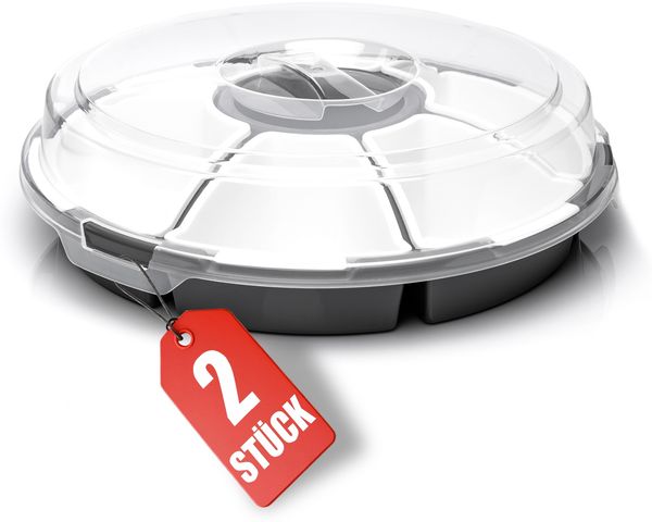 BigDean 2 Stück Snackbox mit Fächern 6 herausnehmbare Snackschalen Ø 33cm