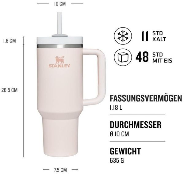 Stanley Quencher H2. 0 FlowState Trinkflasche mit Strohhalm 1. 2L - Thermobecher Kühlt 11 Stunden - 48 Stunden Eisgekühlt - Spülmaschinenfest - Thermosflasche BPA Frei - Kaffeebecher To Go - Rose