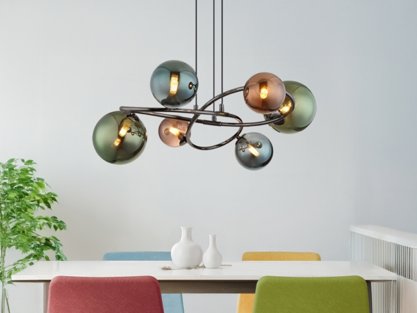 LED Hängeleuchte, grau matt, Glaskugeln mehrfarbig, H 120 cm