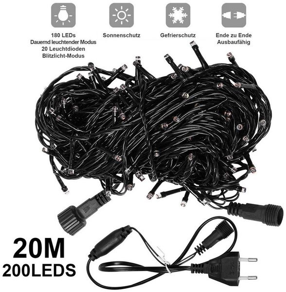 Qualra LED-Lichterkette 20M Weihnachtslichterkette 156/200LEDs Lichterkette Außen, für Weihnachten Party Garten Innen Deko