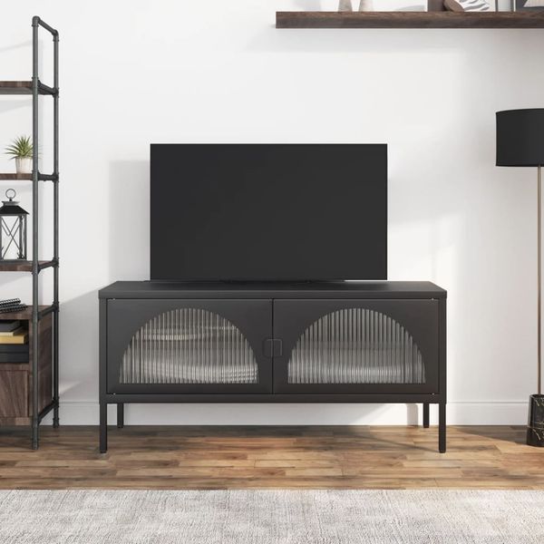 vidaXL TV-Schrank Schwarz 105x35x50 cm Glas und Stahl 352998