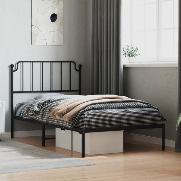 vidaXL Bettgestell mit Kopfteil, Metall, Schwarz, 100x190 cm
