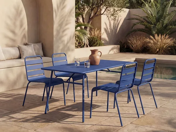Vente-unique - MIRMANDE Garden dining set Metall Blau - B 80 cm59 cm x H 74,5 cm79 cm x L 160 cm47,5 cm