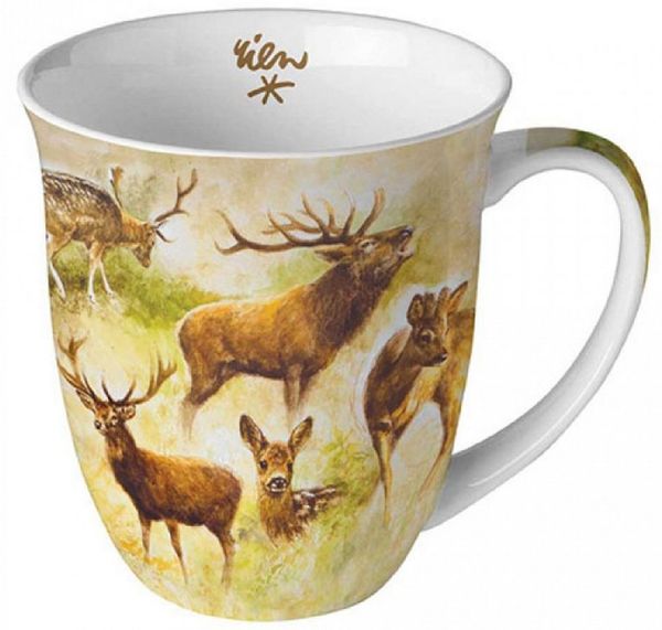 Ambiente Luxury Paper Products Becher Porzellan Mug Kollektion Planzen,Tiere - Herbst, Porzellan Tasse, Tiere, Wintertiere, Waldtiere, Wald, Wild, Rehe, Hirsche, Jagd Kollektion, Herbst, Winter, Frühling, Tee/Kaffee Tasse-, Ideal Als Geschenk