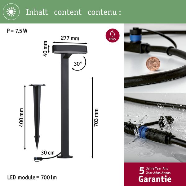 Paulmann 94546 Plug&Shine LED Pollerleuchte Ito horizontal IP65 3000K Anthrazit Bild 4