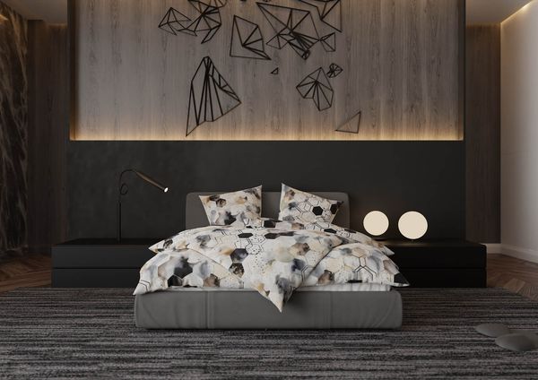 Mako Satin Bettwäsche Hexagon schwarz / braun Garnitur 155x220 + 80x80